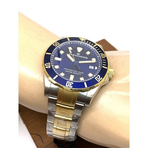 Alexander Men's Watch A501B Swiss Quartz Diver Blue Dial Two Tone Steel 42mm - Picture 6 of 15